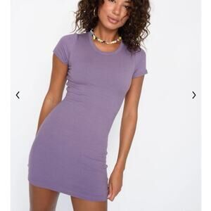 Skatie Ribbed Baby Tee dress Purple Paparazzi color Bodycon Dress Women’s size S